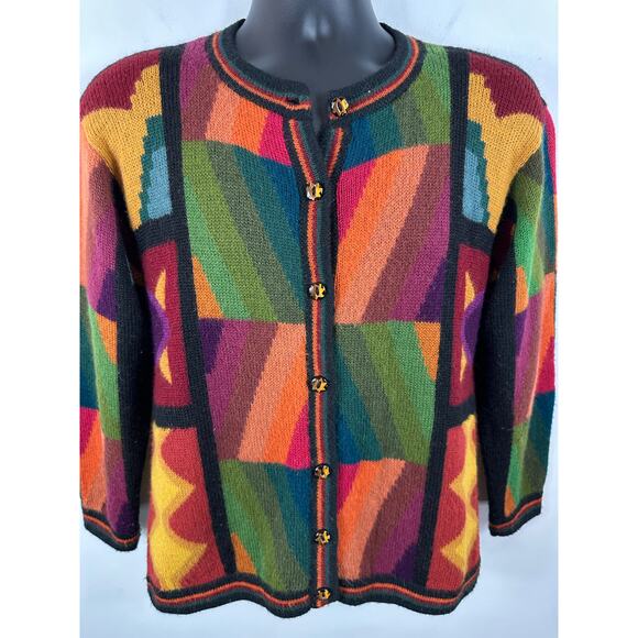 Perez Baby Alpaca Knit Cardigan Colorblock Size Large Hand Knit Colorful Artsy - Picture 8 of 11